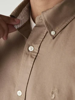 Online Next Stone Natural Slim Fit Long Sleeve Oxford Shirt