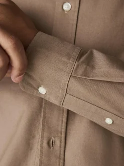 Online Next Stone Natural Slim Fit Long Sleeve Oxford Shirt