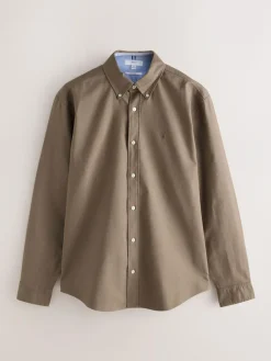Online Next Stone Natural Slim Fit Long Sleeve Oxford Shirt