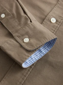 Online Next Stone Natural Slim Fit Long Sleeve Oxford Shirt