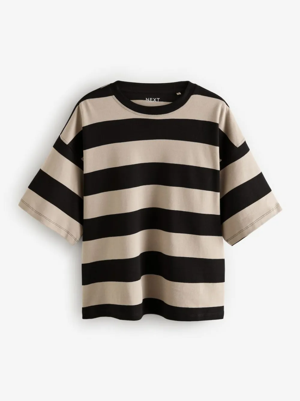 Online Next Stone Neutral Stripe Oversized Relaxed Fit Boxy Heavyweight Crew Neck T-Shirt