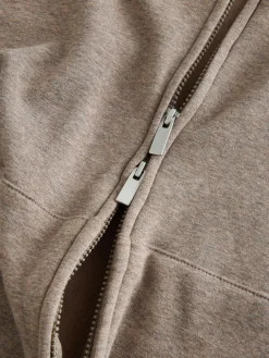 Discount Next Velour Lined Zip Through Hoodie Stone Neutral