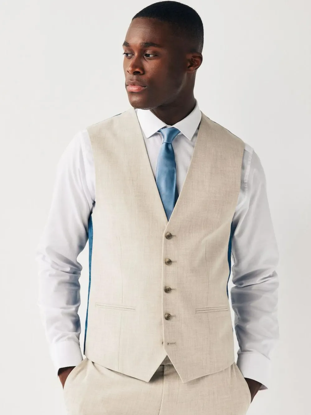 Next Regular Fit Motionflex Stretch Waistcoat Stone