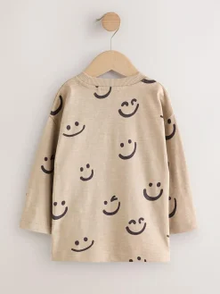 Next 100% Cotton Long Sleeve All-Over Print T-Shirt (3mths-7yrs) Stone Smile