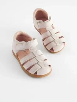 Clearance Next Standard Fit (F) Baby Touch Fastening Leather First Walker Sandals Stone