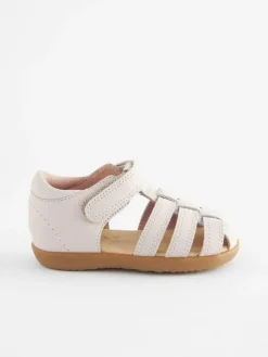 Clearance Next Standard Fit (F) Baby Touch Fastening Leather First Walker Sandals Stone