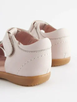 Clearance Next Standard Fit (F) Baby Touch Fastening Leather First Walker Sandals Stone