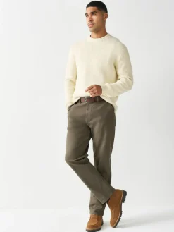 Discount Next Straight Fit Motionflex Chinos Trousers With Belt Stone