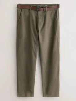 Discount Next Straight Fit Motionflex Chinos Trousers With Belt Stone
