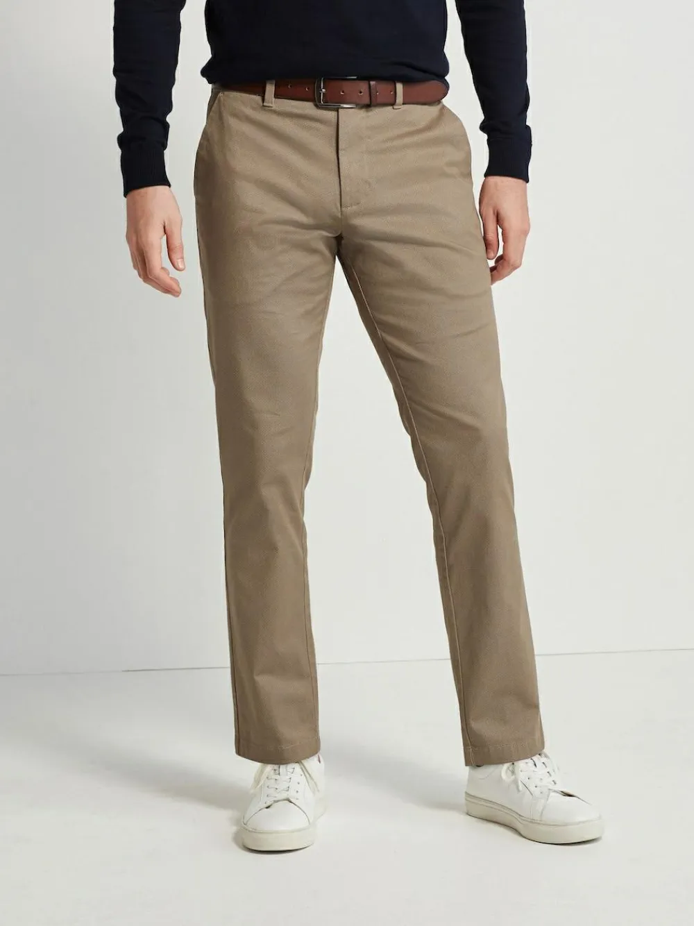 Hot Next Straight Fit Printed Belted Soft Touch Chino Trousers Stone