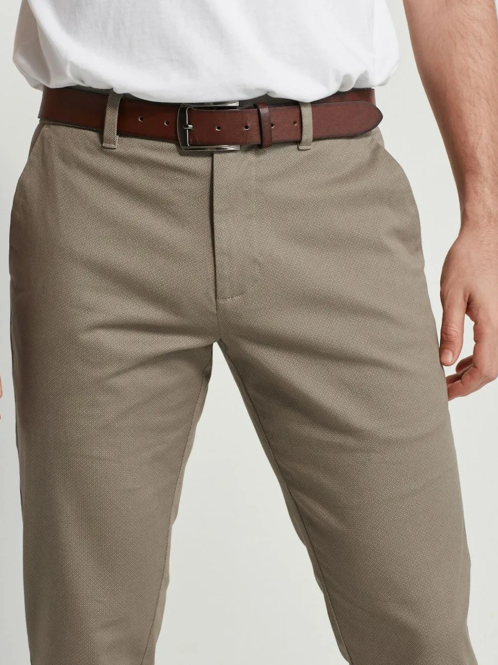 Hot Next Straight Fit Printed Belted Soft Touch Chino Trousers Stone