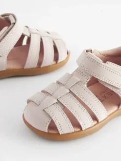 Best Next Wide Fit (G) Baby Touch Fastening Leather First Walker Sandals Stone
