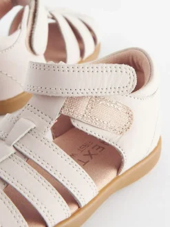 Best Next Wide Fit (G) Baby Touch Fastening Leather First Walker Sandals Stone