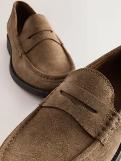 Next Wide Fit Suede Penny Loafers^ Shoes