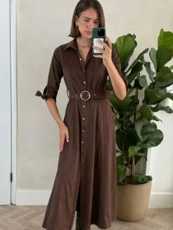 Style Cheat Brown Suedette Daphne Belted Dress^Women Midi Dresses