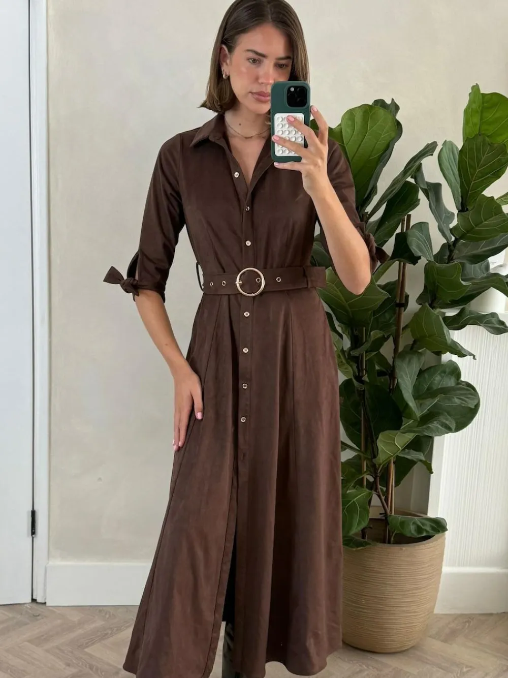 Style Cheat Brown Suedette Daphne Belted Dress^Women Midi Dresses