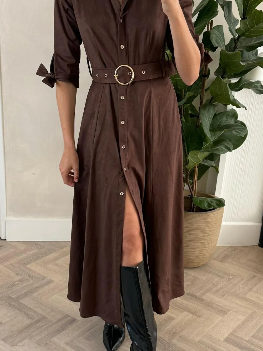 Style Cheat Brown Suedette Daphne Belted Dress^Women Midi Dresses