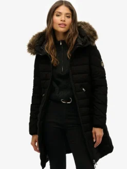 Superdry Black Fuji Faux Hood Mid Length Coat^Women Coats & Jackets|Coats & Jackets