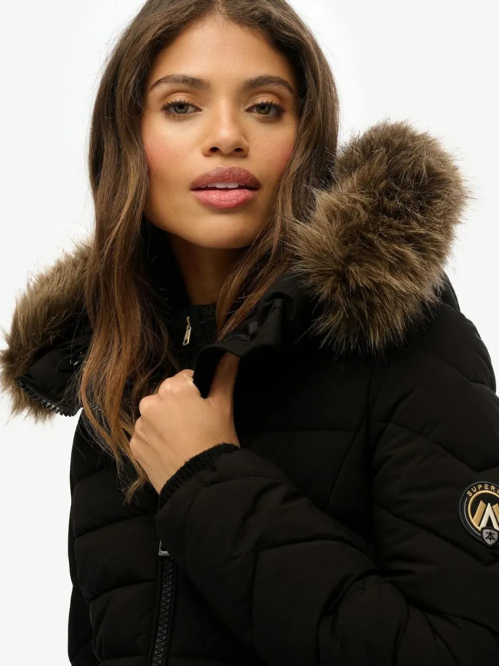Superdry Black Fuji Faux Hood Mid Length Coat^Women Coats & Jackets|Coats & Jackets