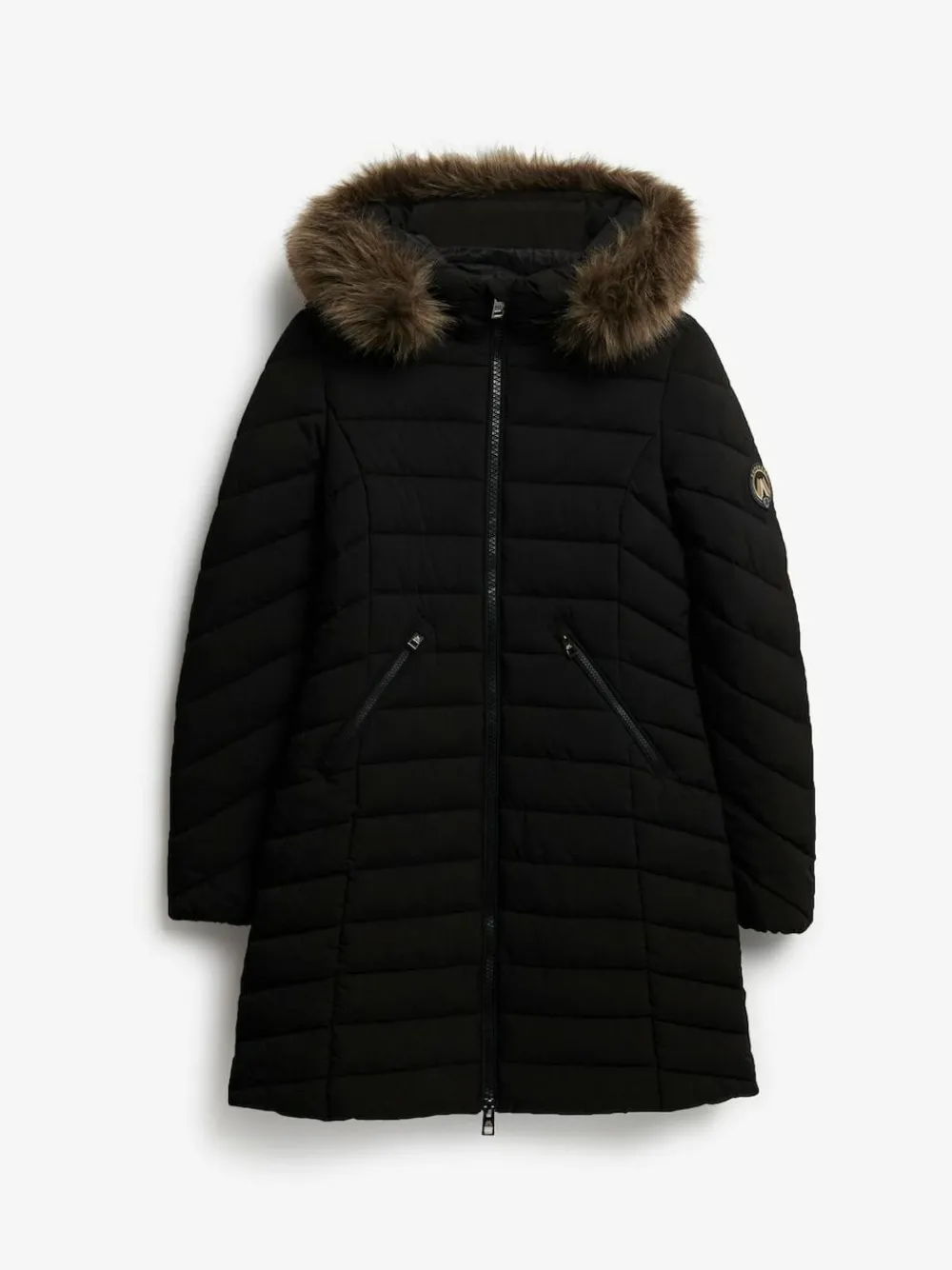Superdry Black Fuji Faux Hood Mid Length Coat^Women Coats & Jackets|Coats & Jackets
