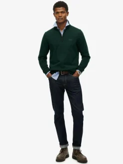 Clearance Superdry Green Wool Blend Half Zip Jumper