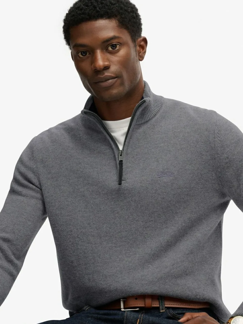 Sale Superdry Grey Wool Blend Half Zip Jumper