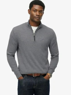 Sale Superdry Grey Wool Blend Half Zip Jumper