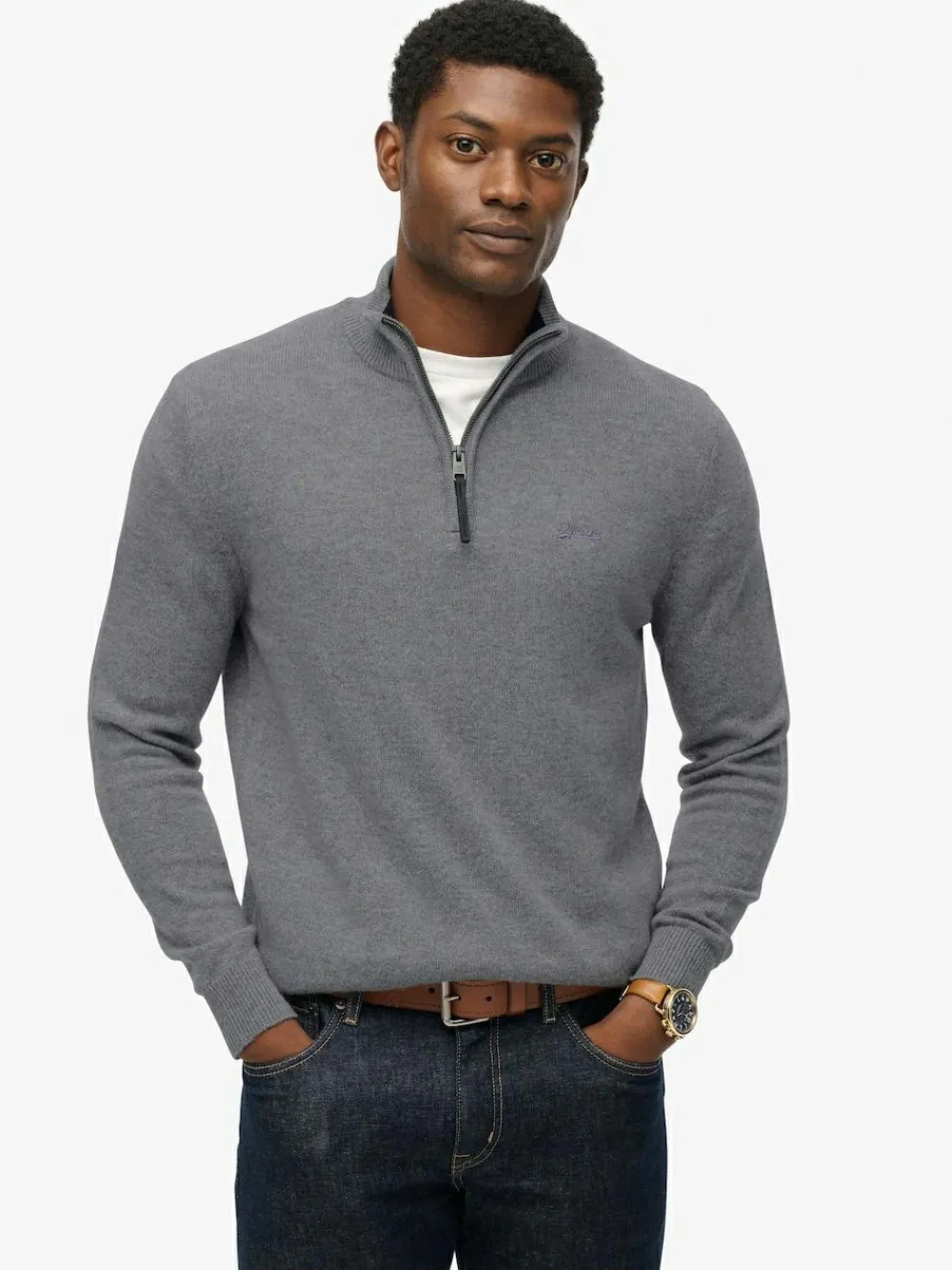 Sale Superdry Grey Wool Blend Half Zip Jumper