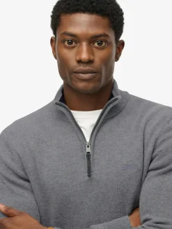 Sale Superdry Grey Wool Blend Half Zip Jumper
