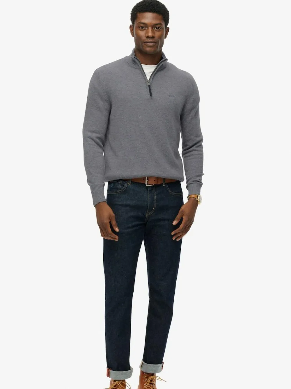 Sale Superdry Grey Wool Blend Half Zip Jumper