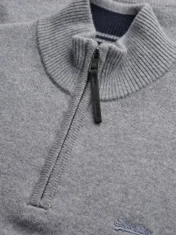 Sale Superdry Grey Wool Blend Half Zip Jumper