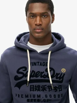 Clearance Superdry Vintage Logo Heritage Relaxed Hoodie Navy Blue
