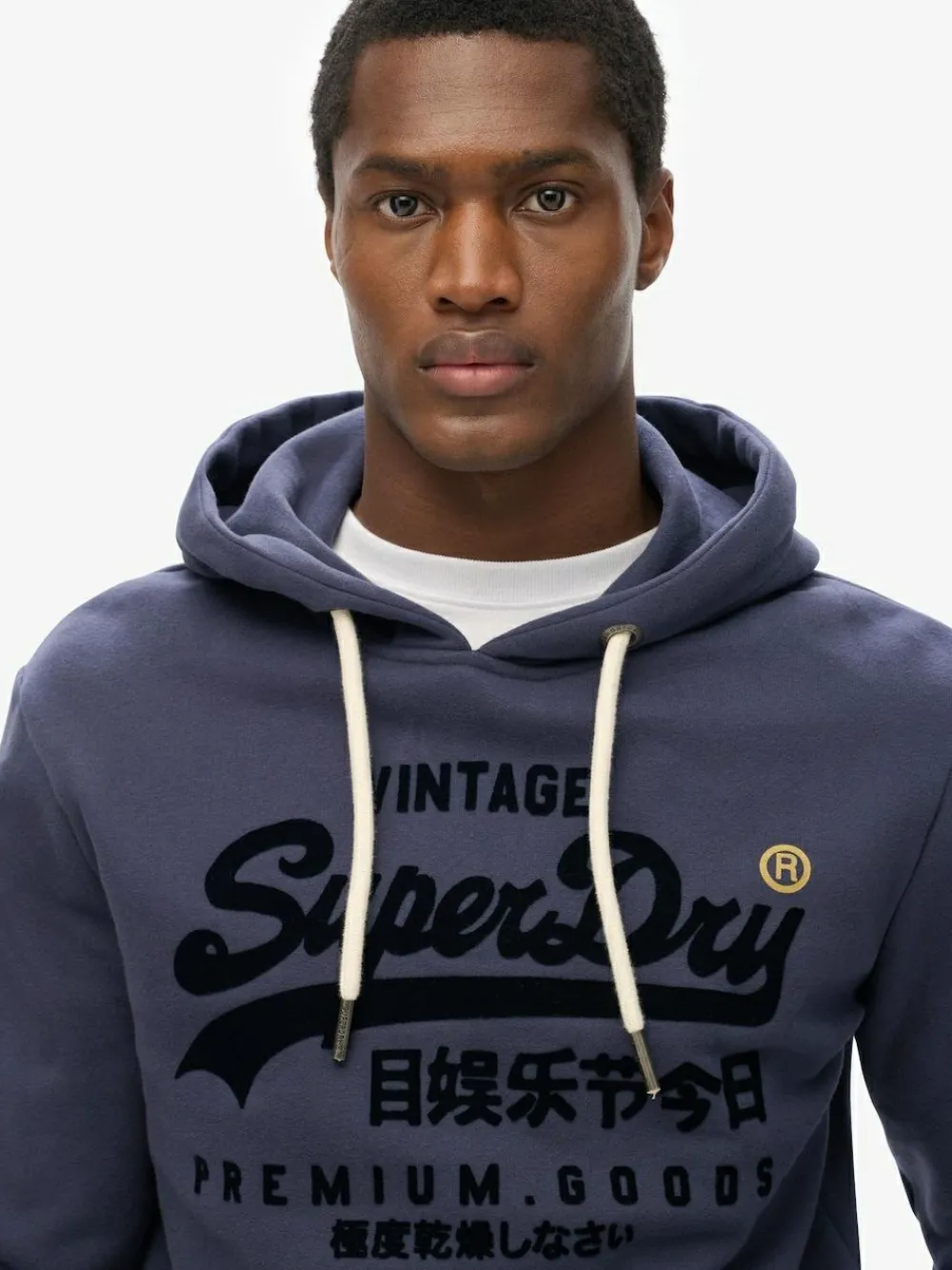 Clearance Superdry Vintage Logo Heritage Relaxed Hoodie Navy Blue