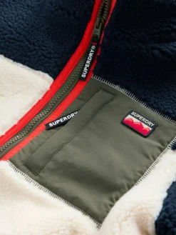 Clearance Superdry Navy Borg Zip Through Jacket