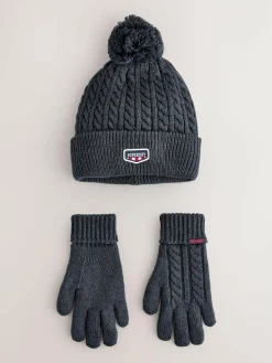 Best Superdry Pom Hat and Gloves Set Navy