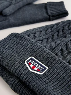 Best Superdry Pom Hat and Gloves Set Navy