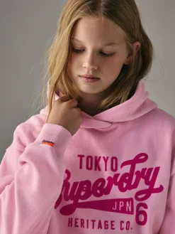 Clearance Superdry Logo Hoodie Pink