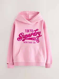 Clearance Superdry Logo Hoodie Pink