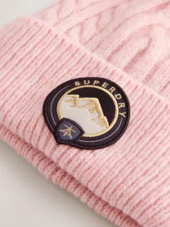 Best Superdry Pom Hat and Gloves Set Pink