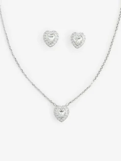 Swarovski White Ariana Grande Mixed Cuts Heart Rhodium Plated Jewellery Set^Women Jewellery