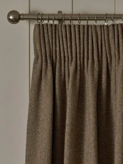 Online Next Brushed Herringbone Pencil Pleat Blackout Thermal Curtains Tan Brown