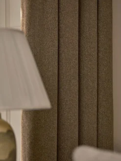 Online Next Brushed Herringbone Pencil Pleat Blackout Thermal Curtains Tan Brown