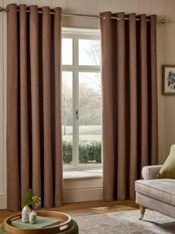 Sale Next Brushed Herringbone Eyelet Blackout Thermal Curtains Tan Brown