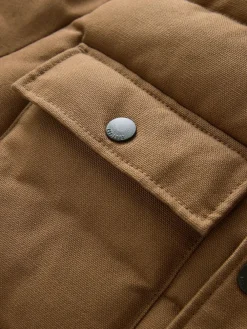 Next Tan Brown Canvas Worker Puffer Jacket With Borg Collar^ Coats & Jackets|Coats & Jackets