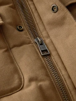 Next Tan Brown Canvas Worker Puffer Jacket With Borg Collar^ Coats & Jackets|Coats & Jackets