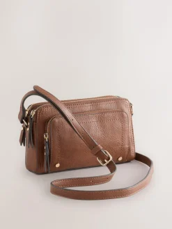 Sale Next Double Zip Cross Body Bag Tan Brown