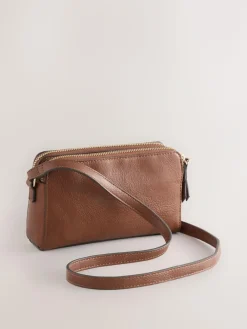 Sale Next Double Zip Cross Body Bag Tan Brown