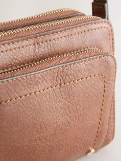 Sale Next Double Zip Cross Body Bag Tan Brown