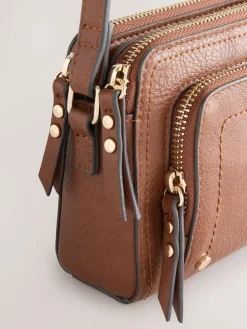 Sale Next Double Zip Cross Body Bag Tan Brown