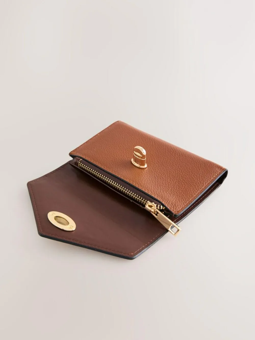 Next Tan Brown Envelope Lock Purse^Women Purses